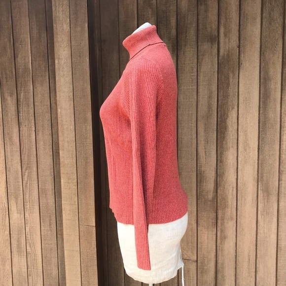Vintage 90s Coral Pink Ribbed Knit Sweater Top L - Picture 9 of 11